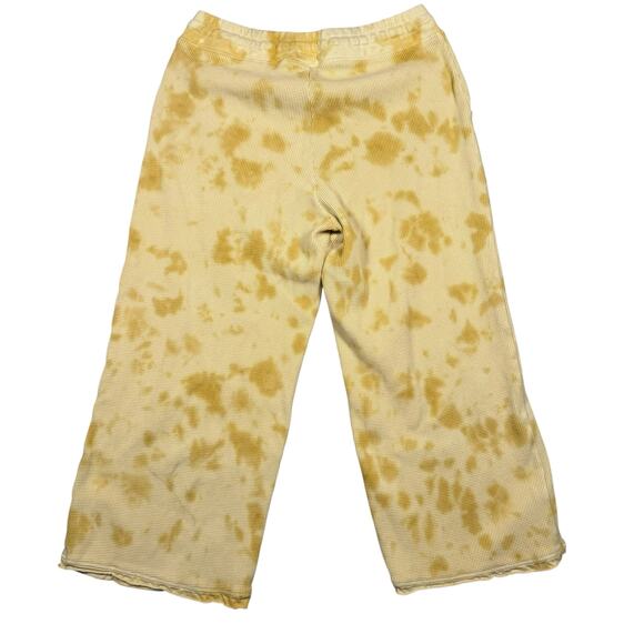 Toad&Co Women's Organic Wide Leg Cropped Yellow Tie Dyed Waffle Pants - Large - Picture 5 of 8